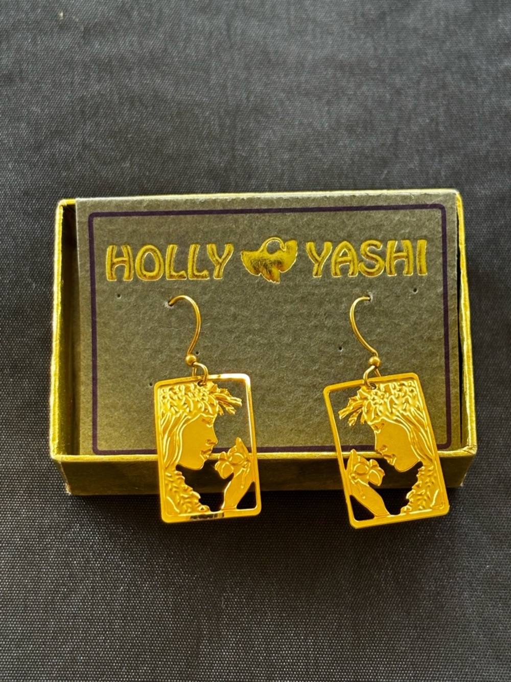 Holly Yashi- California artist. Gold Floral Profile Drop Earrings